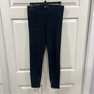 Vince Genuine Suede Leather Ankle Zip Pants Navy Blue Size Small Pull On Legging